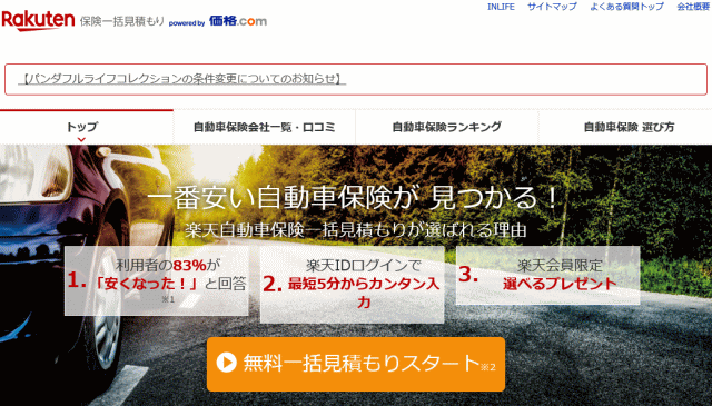 楽天自動車保険のトップページ